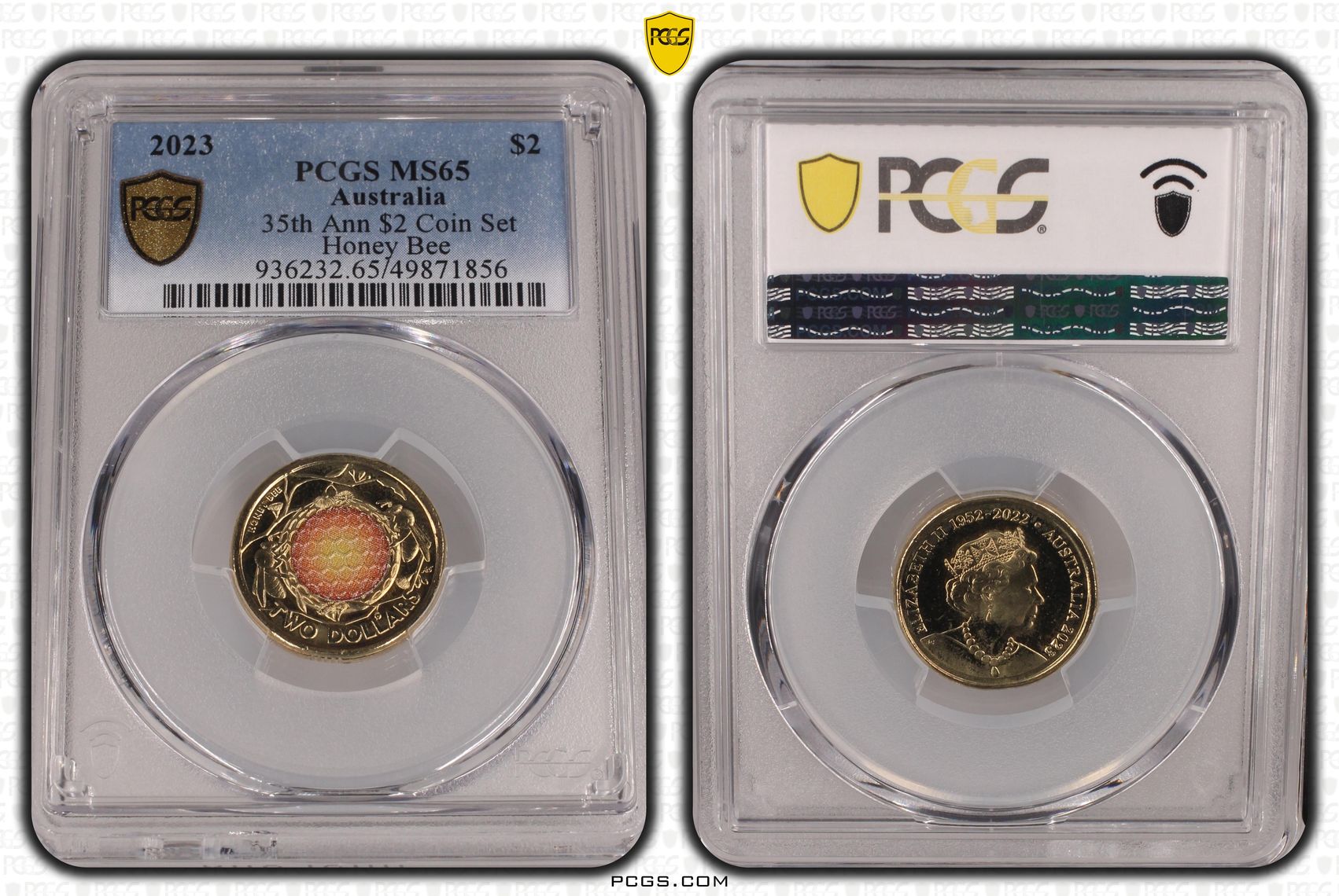 35th Ann $2 Coin Set Colourised Honey Bee, Two Dollar, 2023, PCGS MS65