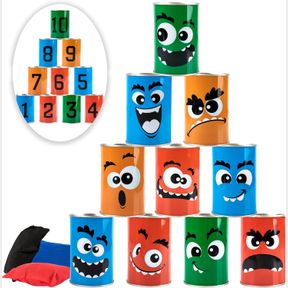 ARTCREATIVITY HALLOWEEN CARNIVAL BEAN BAG TOSS GAME - PARTY ACTIVITY WITH 10 TIN CANS AND 3 BEAN BAGS - INDOOR AND OUTDOOR TOSSING