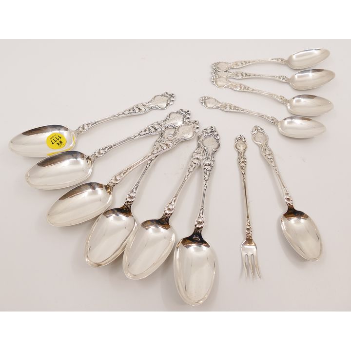 12pc Wallace Violet Pattern Art Nouveau Sterling Flatware- 325g