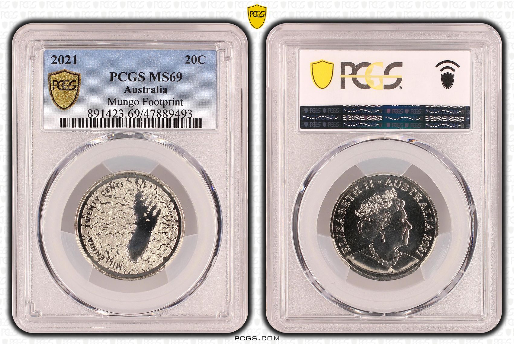 Mungo Footprint, Twenty Cent, 2021, PCGS MS69