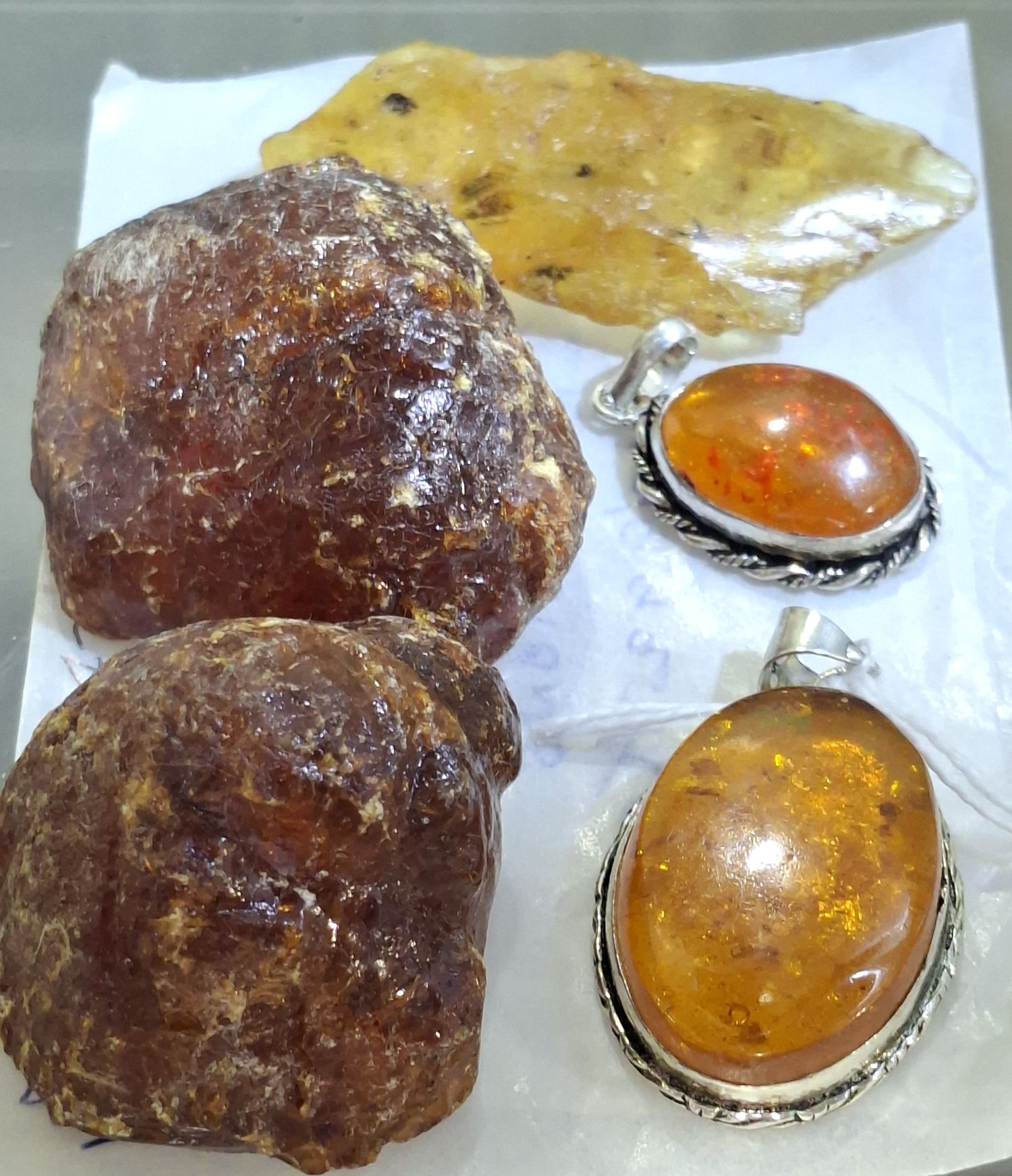 Amber Pendants And Unpolished Specimens