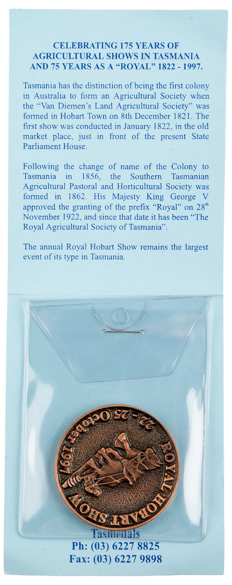 214 · The Royal Agricultural Society of Tasmania, 175TH Anniversary, 1997,  UNC