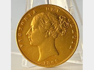 1865 VICTORIA YOUNG HEAD #DIE LONDON MINT SHIELD GOLD SOVEREIGN