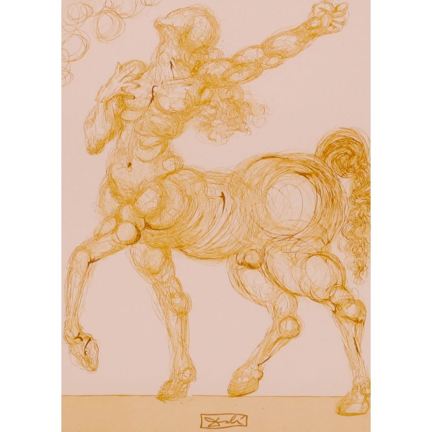 Salvador Dali 'Centaur' Wood Engraving Embossed Signature Gallery Framed- 20x27''