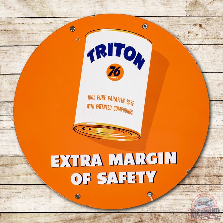 30" Union 76 Triton Double Sided Porcelain Sign w/ Oil Can Graphic