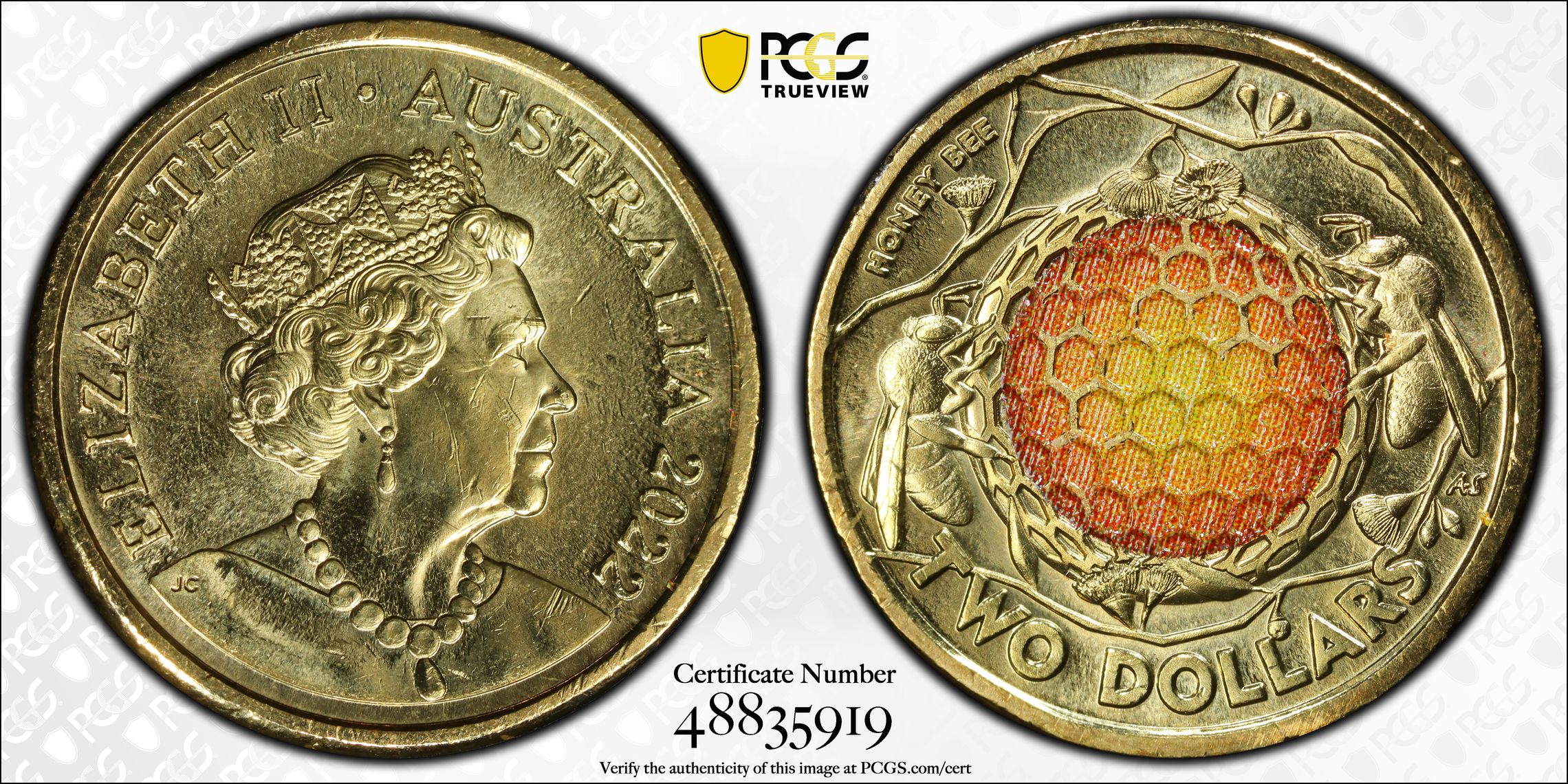 Honey Bee Colourised, 0/0, Two Dollar, 2022, Genuine - UNC Details (95 - Scratch)