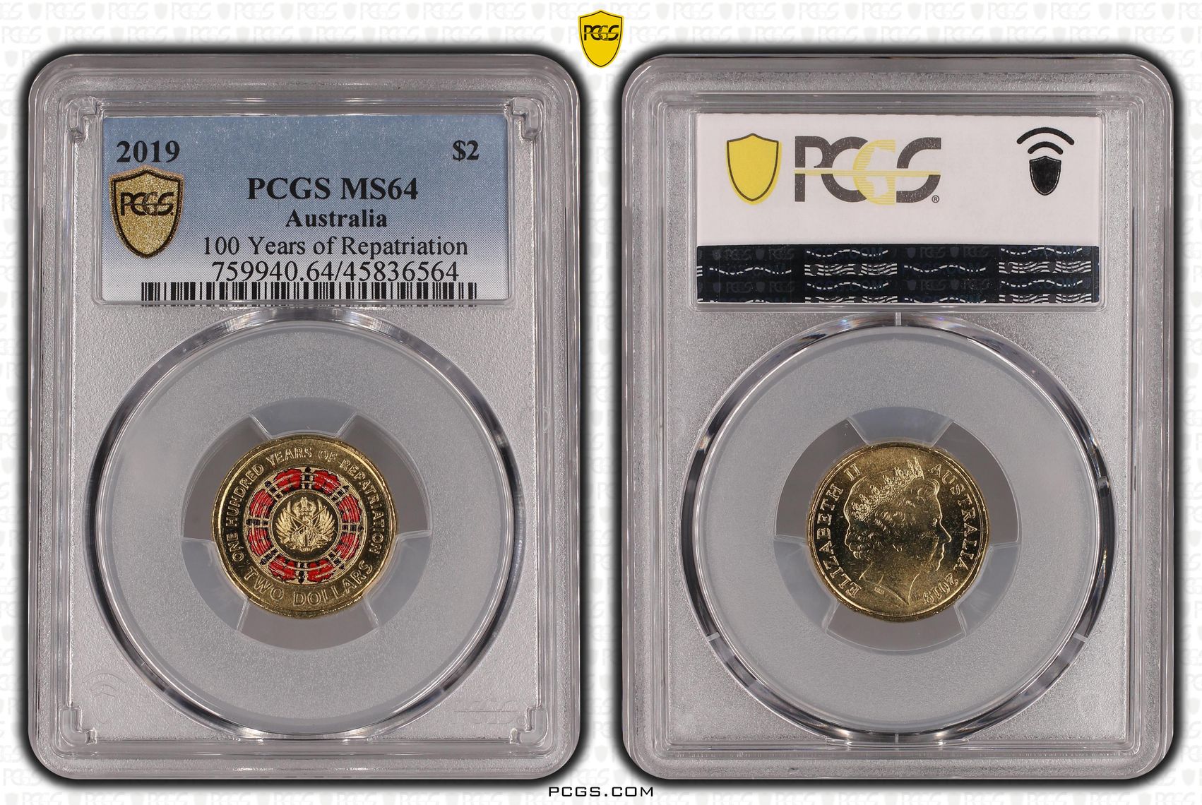 100 Years of Repatriation Colourised, Two Dollar, 2019, PCGS MS64