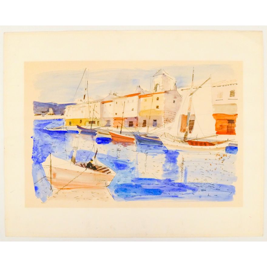 Charles Levier ''Harbor Scene'' Signed Watercolor