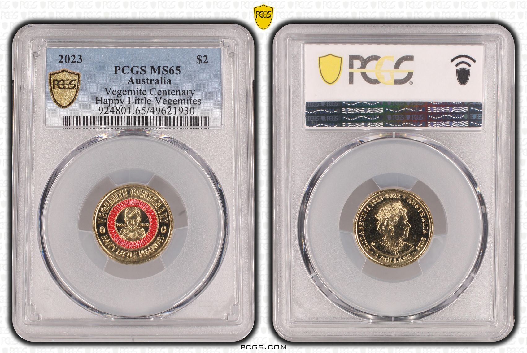 Vegemite Centenary Colorized Happy Little Vegemites , Two Dollar, 2023, PCGS MS65