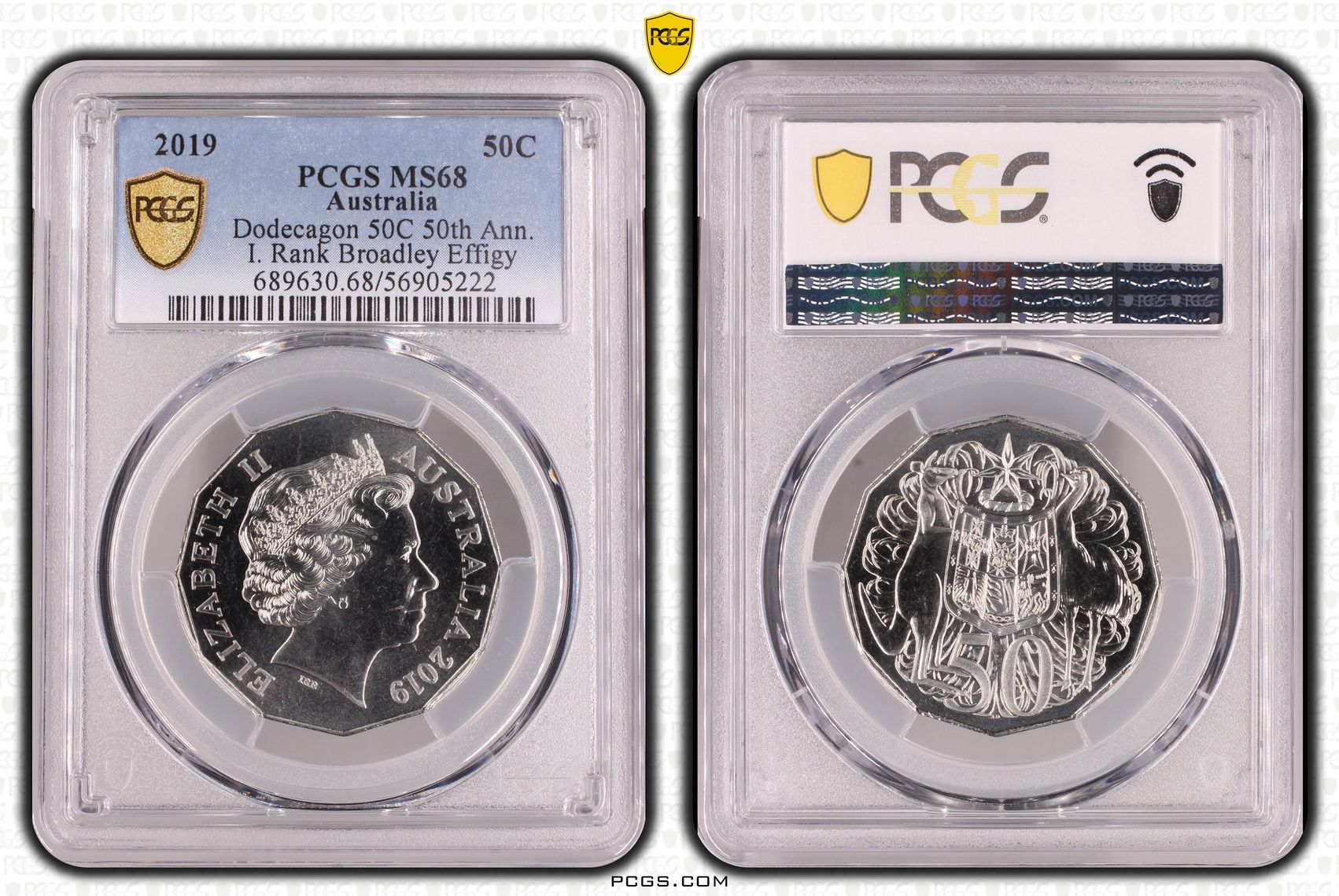 Dodecagon 50C 50th Ann. I. Rank Broadley Effigy, Fifty Cent, 2019, PCGS MS68