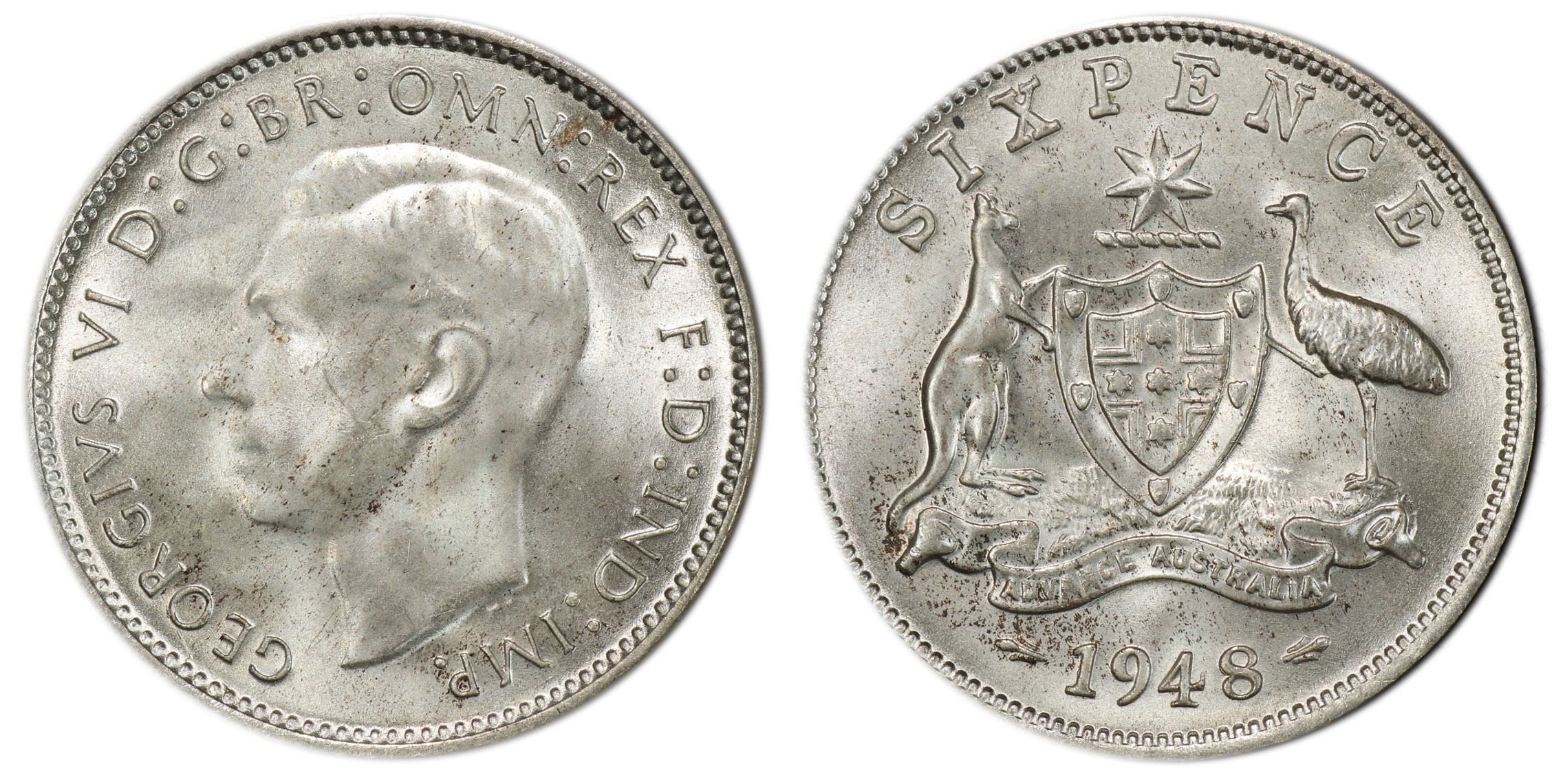 George VI, Sixpence, 1948, PCGS MS66
