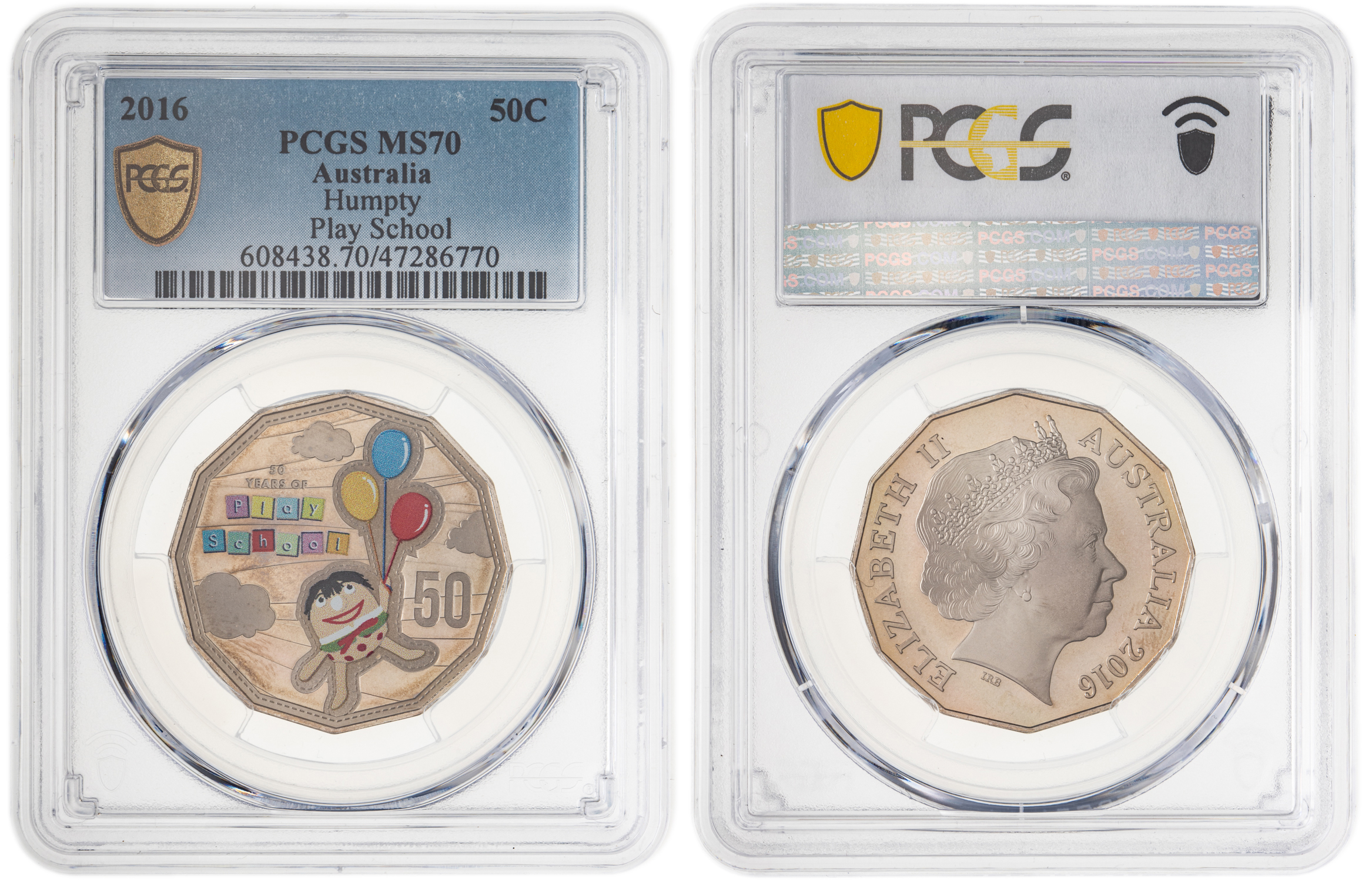 Elizabeth II, Play School Humpty, Pop 13/0, Fifty Cent, 2016, PCGS MS70