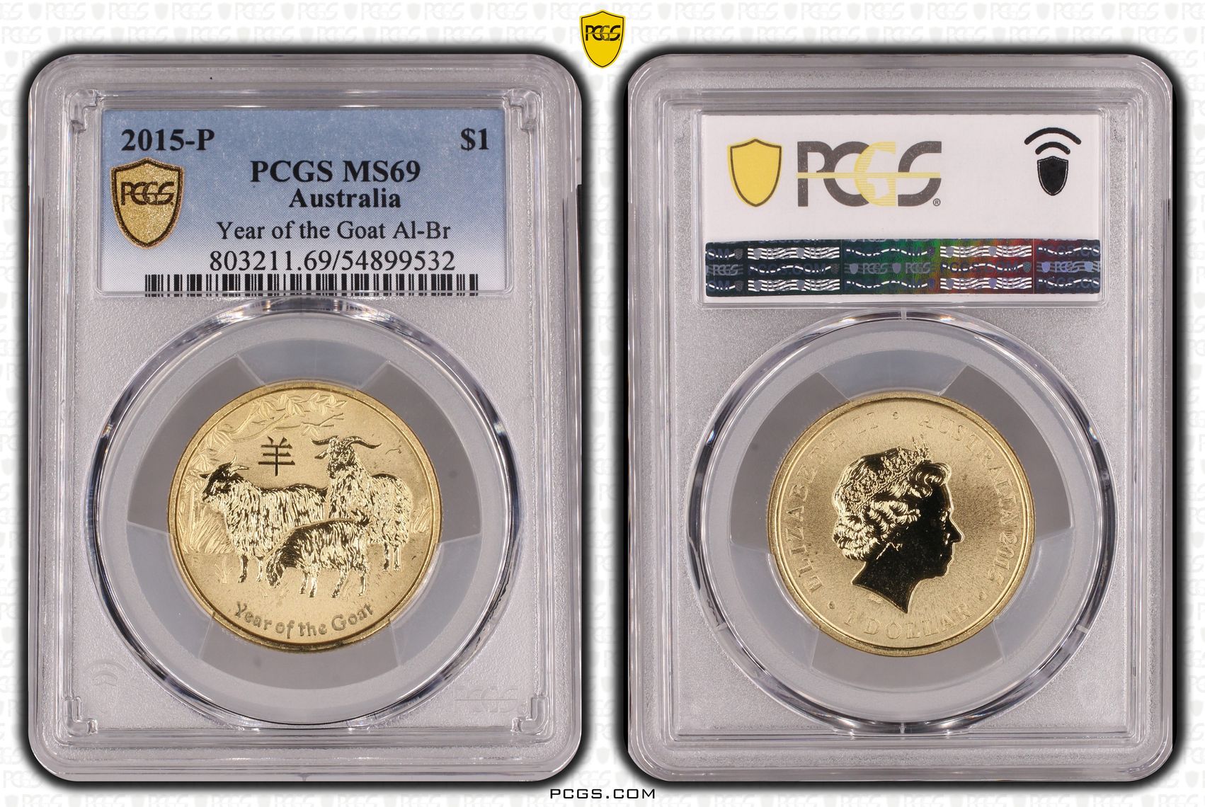 Year of the Goat Al-Br, One Dollar, 2015-P, PCGS MS69