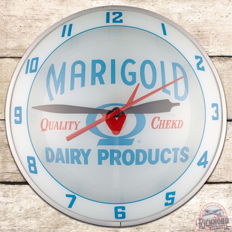 Marigold Quality Chekd Dairy Products 15" Double Bubble Advertising Clock