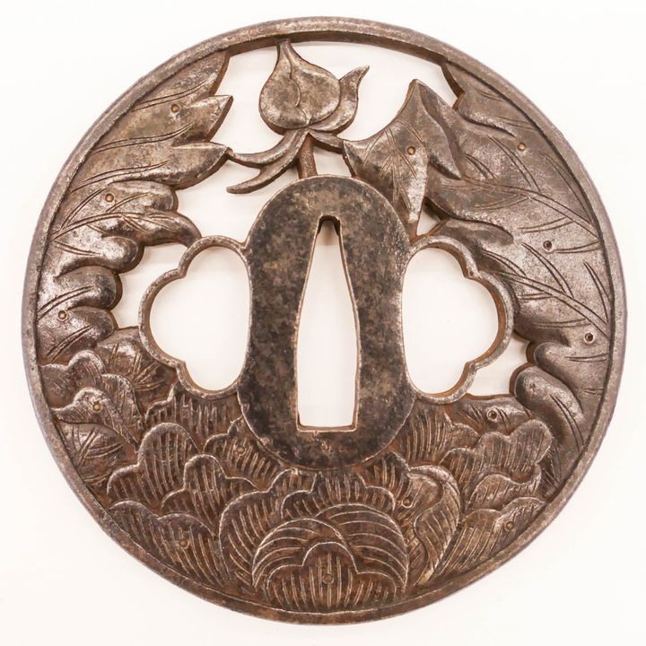 Choshu Japanese Edo Steel Tsuba 3''x3''