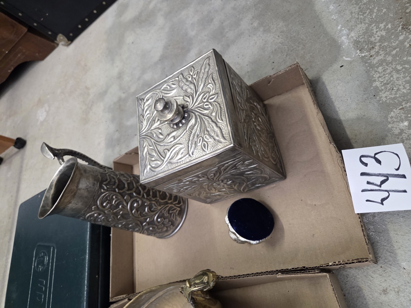 Silver colored box and pitcher | Midwest Auctions, LLC