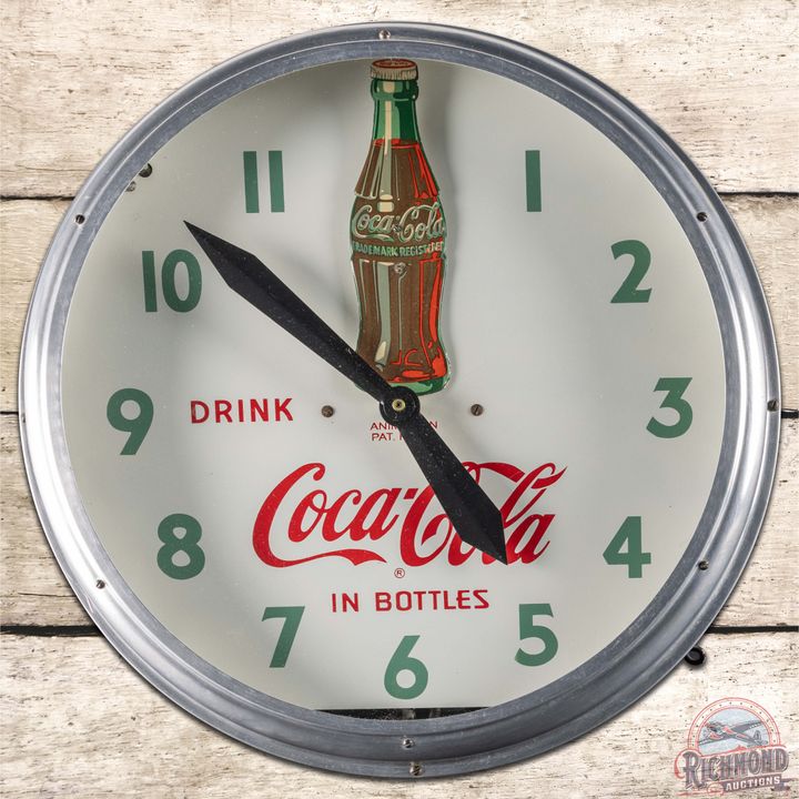 Drink Coca Cola in Bottle 20" Swihart Neon Advertising Clock w/ Rocking Bottle