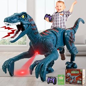 ROTERDON REMOTE CONTROL DINOSAUR TOYS FOR KIDS 3-5 5-7 - JURASSIC VELOCIRAPTOR TOY 8-12, 8 CHANNELS 2.4G ROBOT DINOSAUR TOYS FOR B