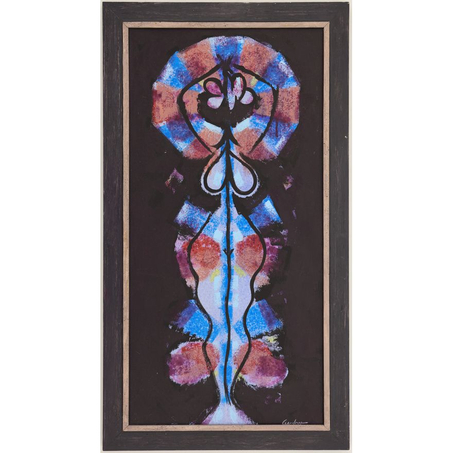 Byron Gardner ''Standing Totem Figure'' 1981 Oil Painting Framed