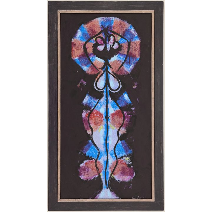 Byron Gardner ''Standing Totem Figure'' 1981 Oil Painting Framed