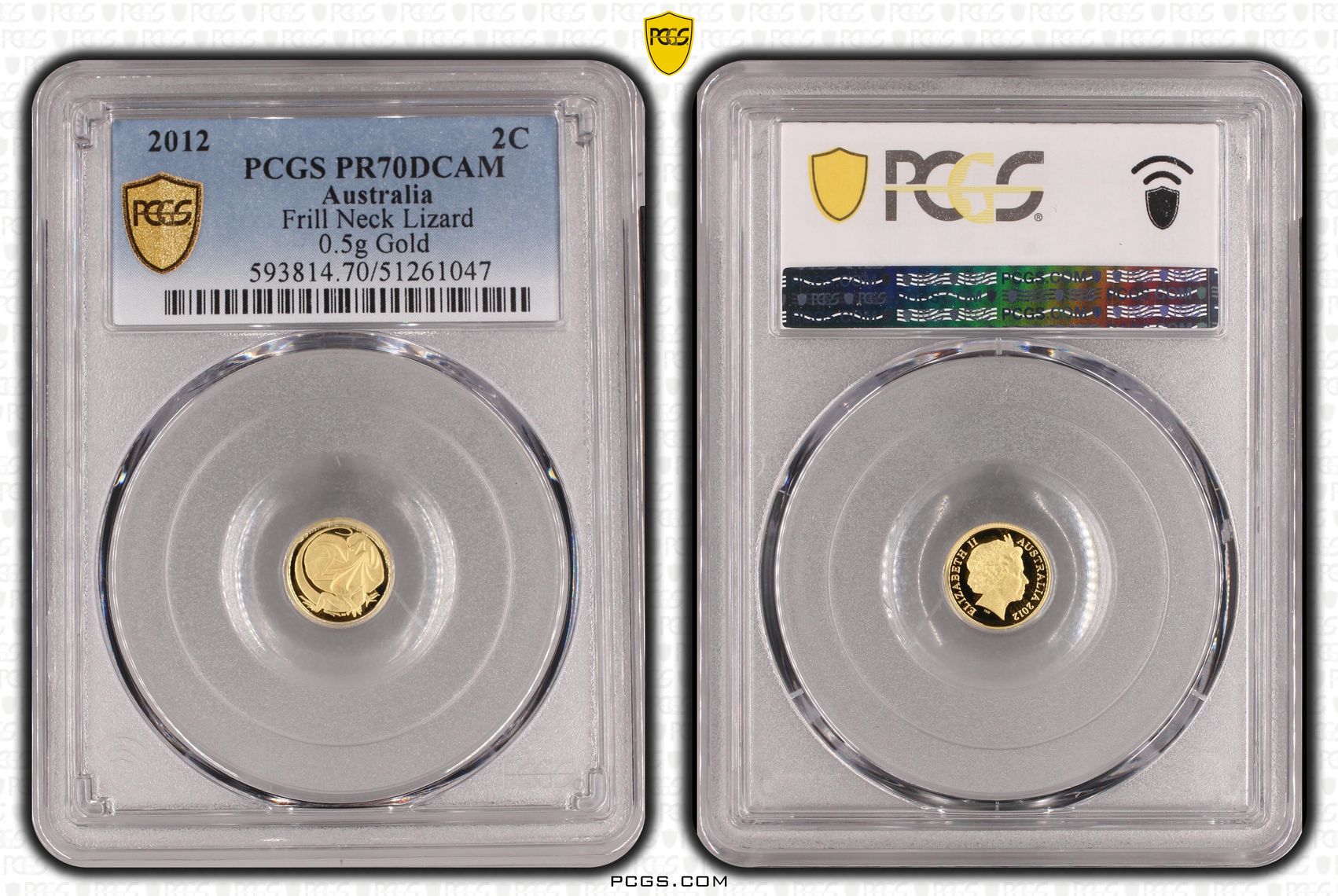 Frill Neck Lizard, POP 14/0, 0.5g Gold, Two Cent, 2012, PCGS PR70DCAM