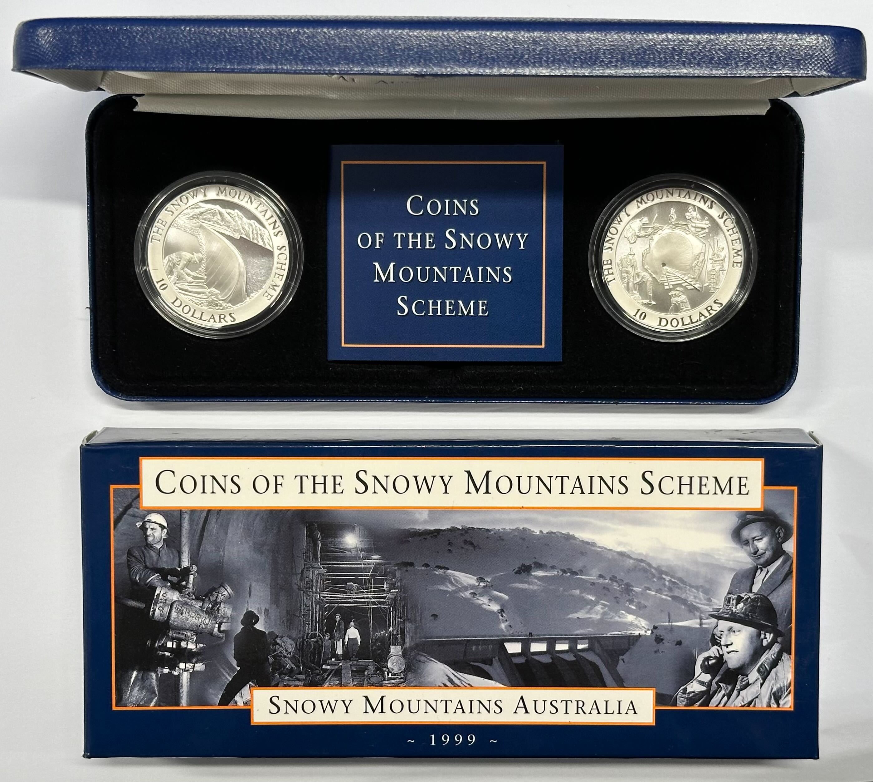 1999 RAM $10 Coins of Snowy Mountains Scheme 2 Coin Silver Set-Box & COA
