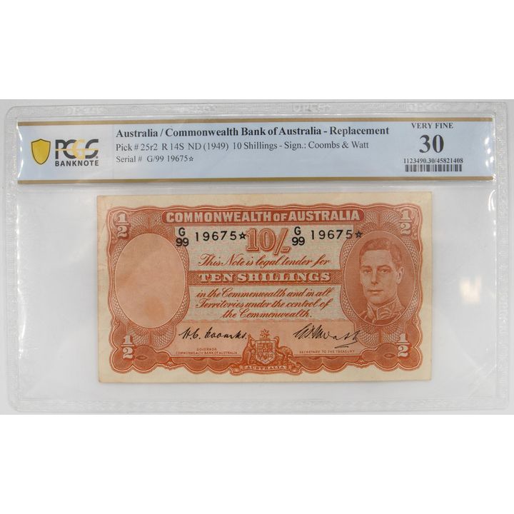 Coombs/Watt, Ten Shillings, 1949, PCGS VF 30