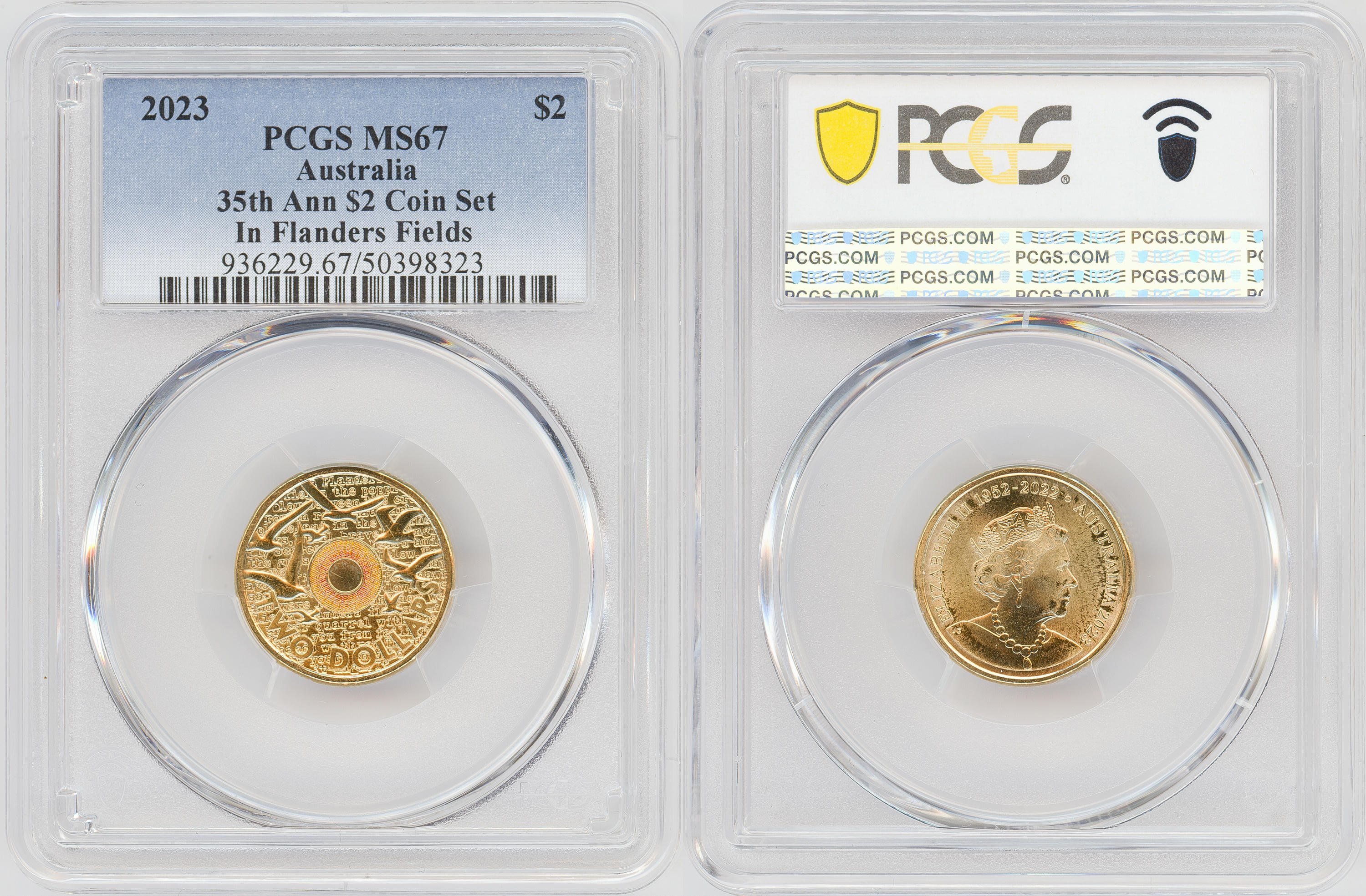 35th Ann $2 Coin Set Colorized In Flanders Fields, Two Dollar, 2023, PCGS MS67