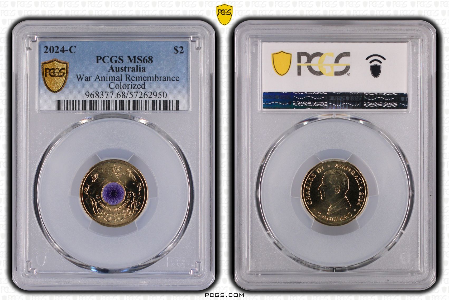 War Animal Remembrance Colourised, Two Dollar, 2024-C, PCGS MS68
