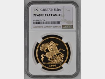 1991 PROOF GOLD 5 POUND PF69 UCAM ELIZABETH II