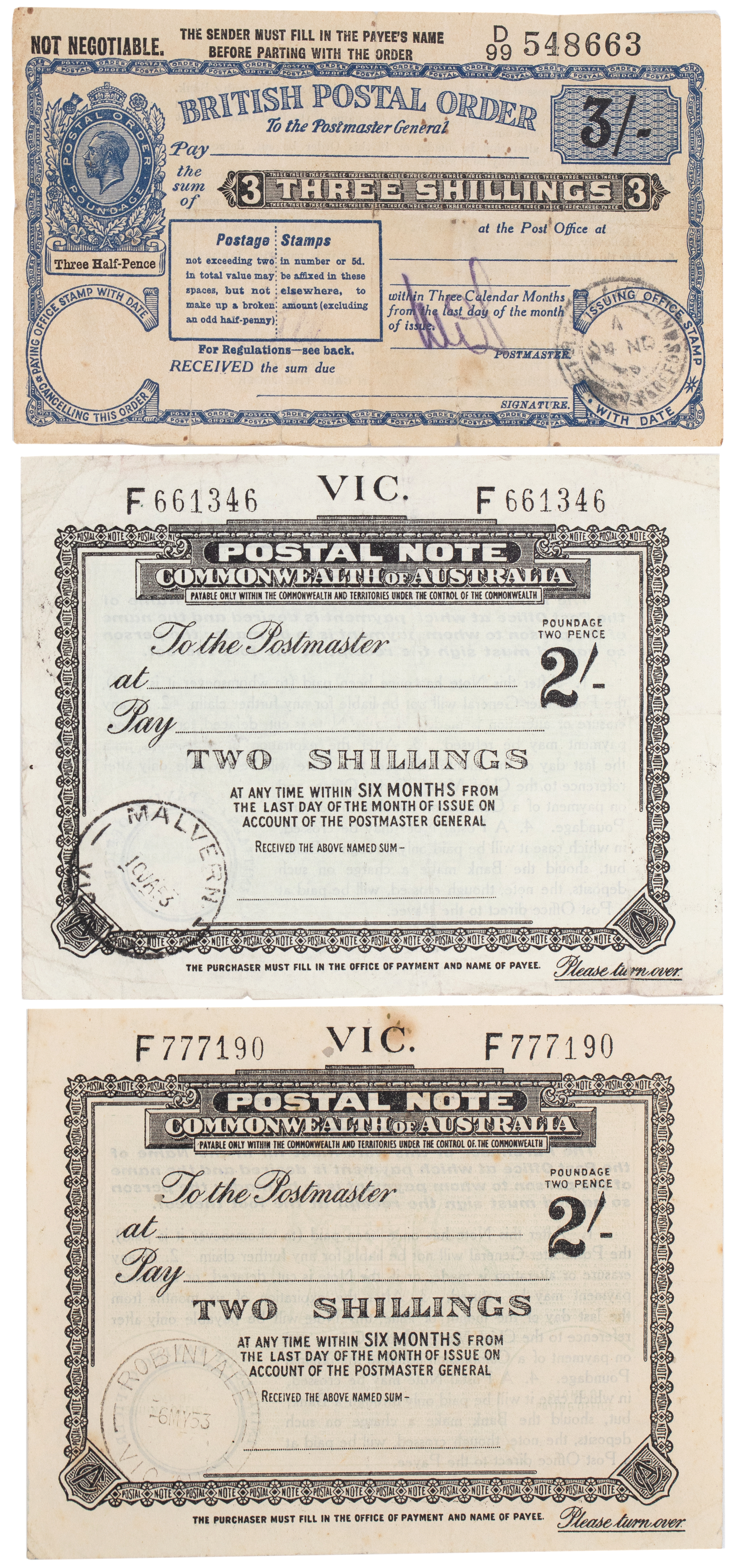 47 · Two Shillings Postal Note, 1940/50, VF