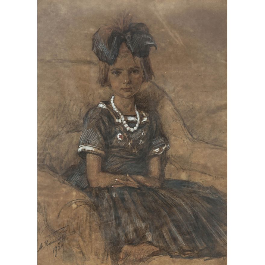 Antoni Kamieński | Portret siedzącej dziewczynki, 1920 r.