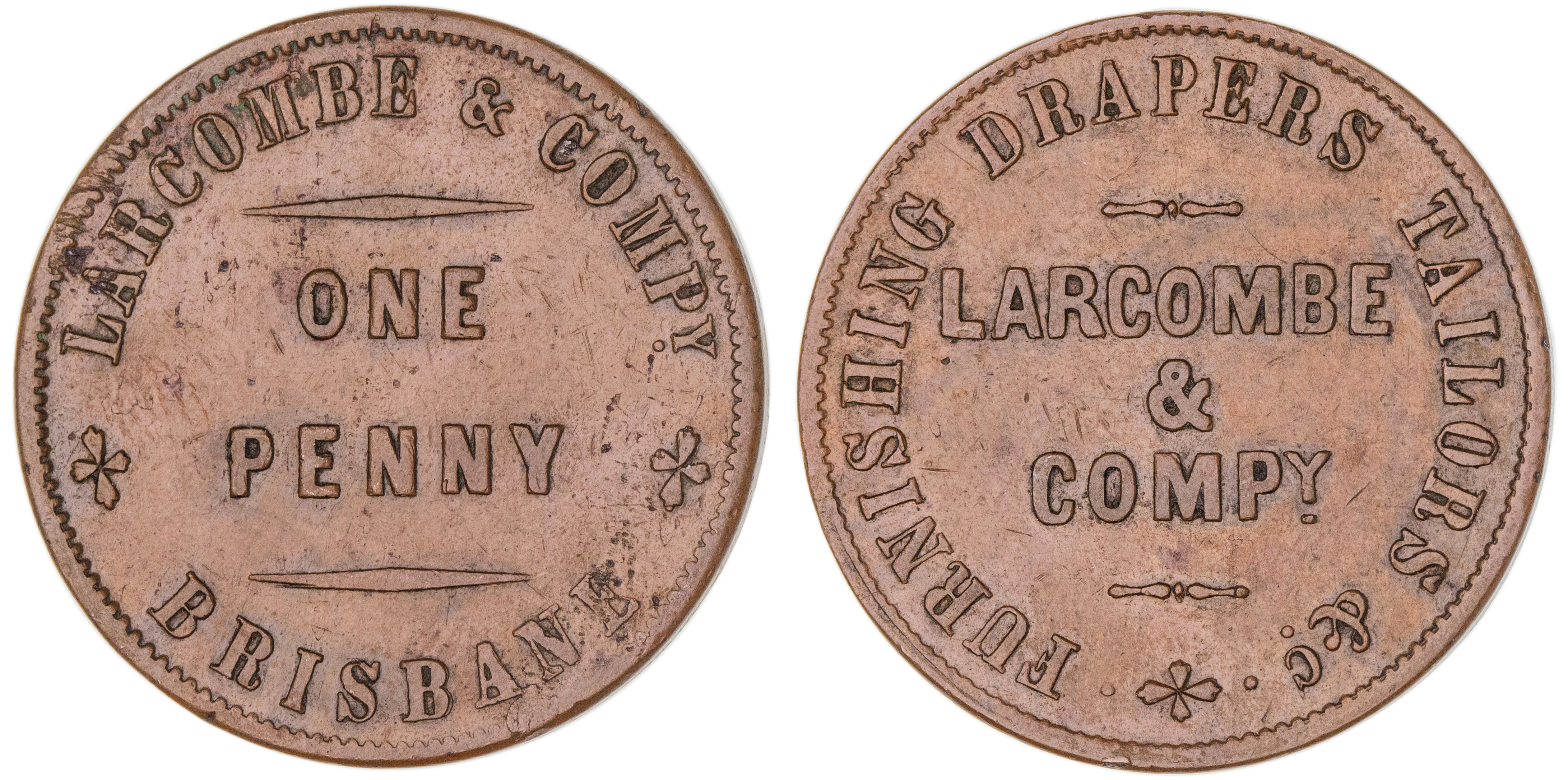 438 · Larcombe & Co., Brisbane, Qld., Penny, ND, VF