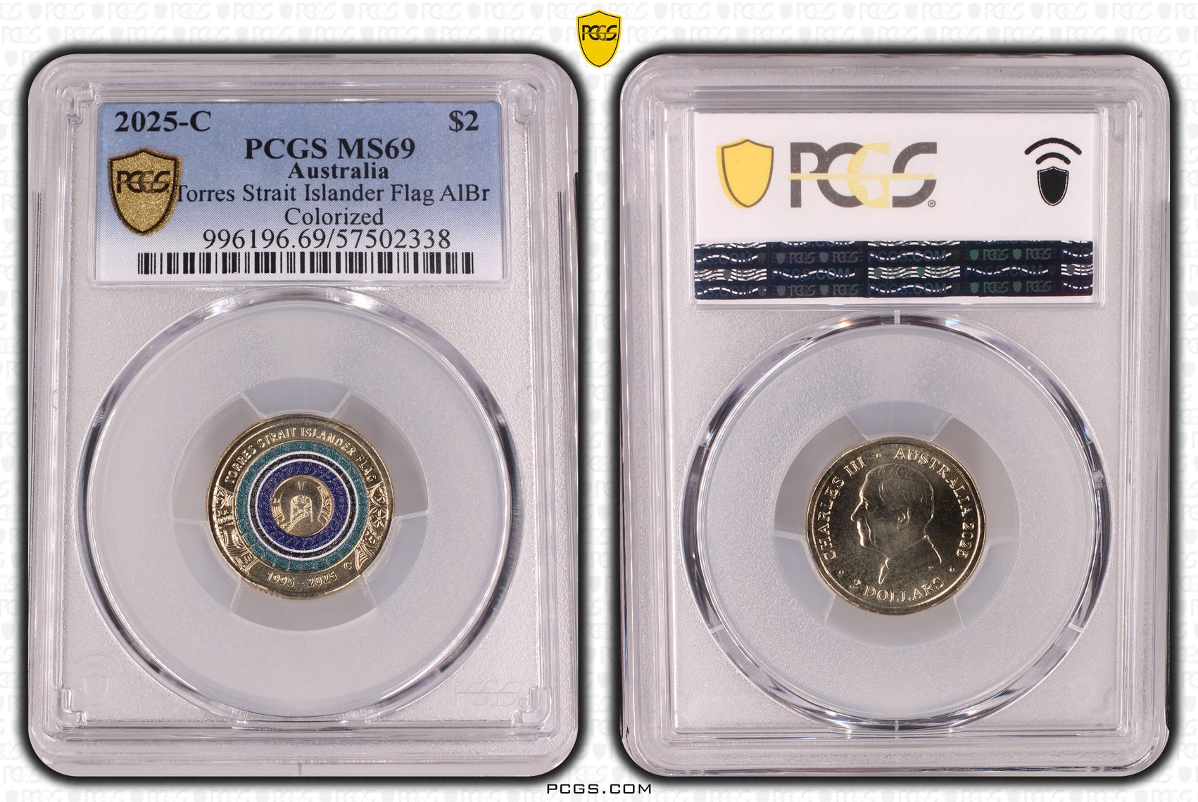 Torres Strait Islander Flag Colourised AlBr, Two Dollar, 2025-C, PCGS MS69