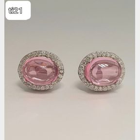 STERLING SILVER EARRINGS WITH CUBICS SURROUNDING PINK PEAR-SHAPED CRYSTAL CENTER - 50692/215
