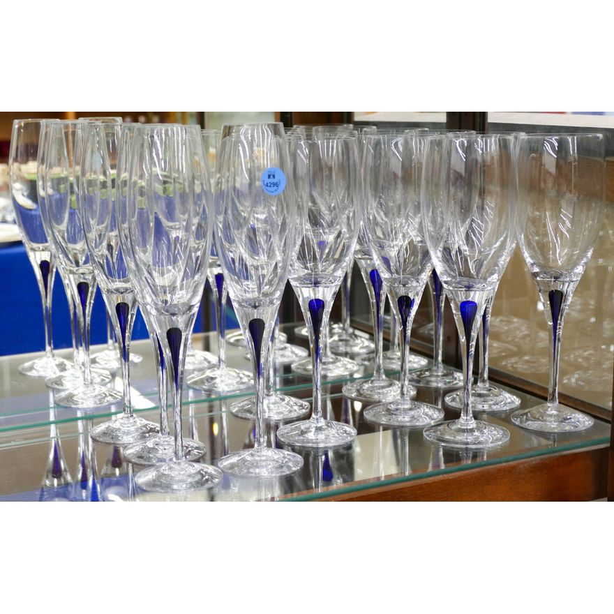12pc Orrefors Intermezzo Blue Drop Stemware 10''