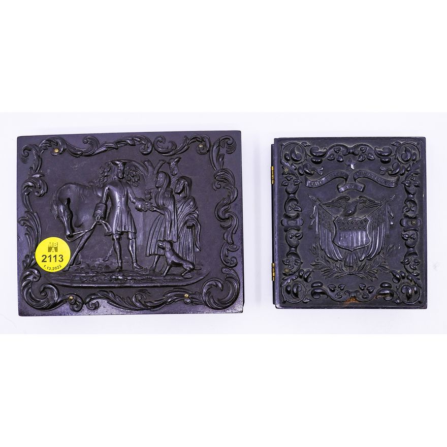 2pc Antique Daguerreotype Cases with Photos- largest 5''