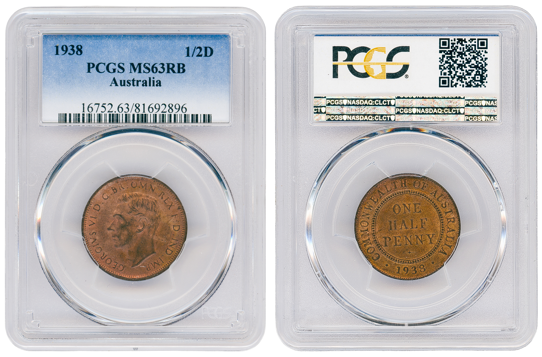 George VI, Halfpenny, 1938, PCGS MS63RB