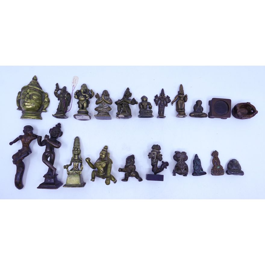 Box 19pc Old Indian Bronze Small Deity Figures etc. 1'' to 4''