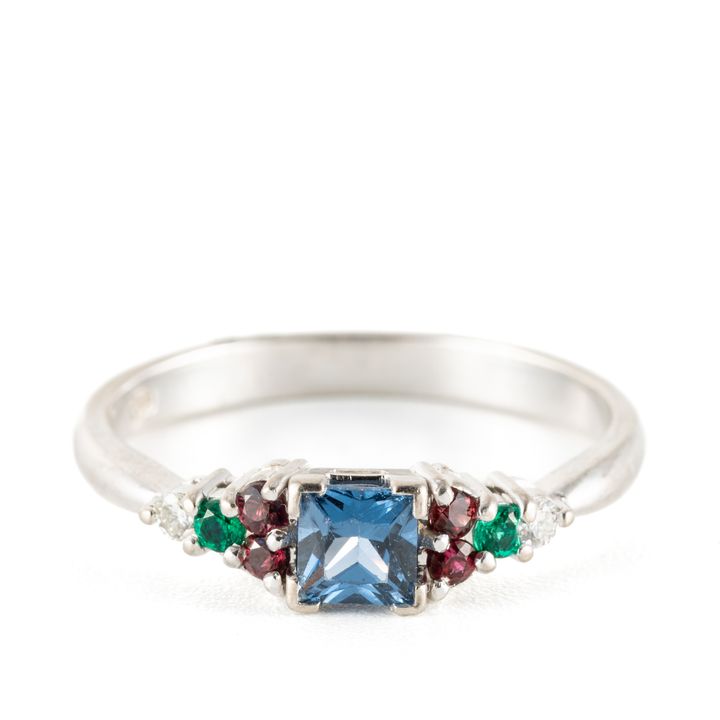 Blue Spinel, Ruby, Diamond Ring 18ct Gold