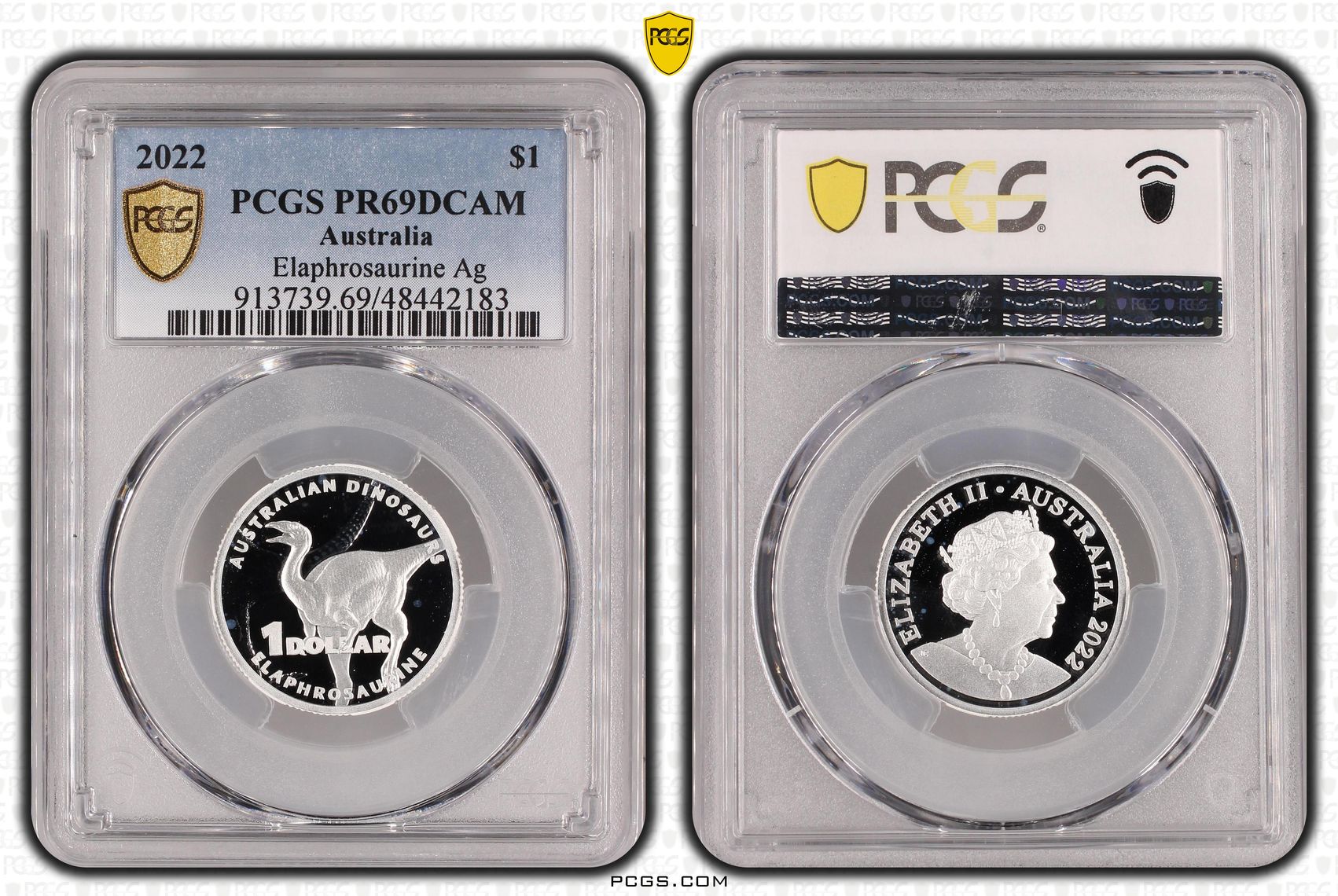 Elizabeth II, Elaphrosaurine Silver, One Dollar, 2022, PCGS PR69DCAM