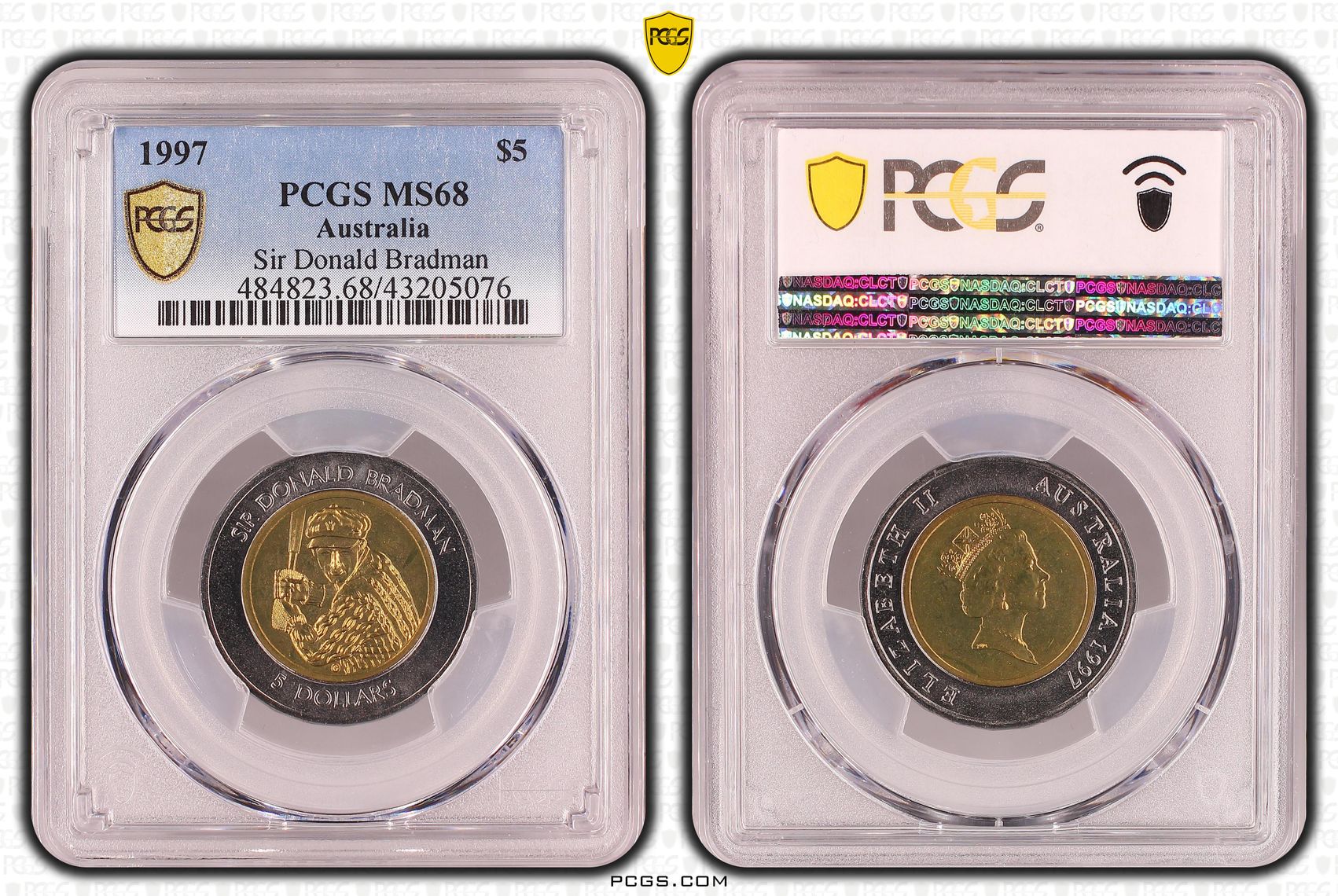 1997 Australia Five Dollar, $5 Sir Donald Bradman PCGS - MS68 POP 3/0 -076