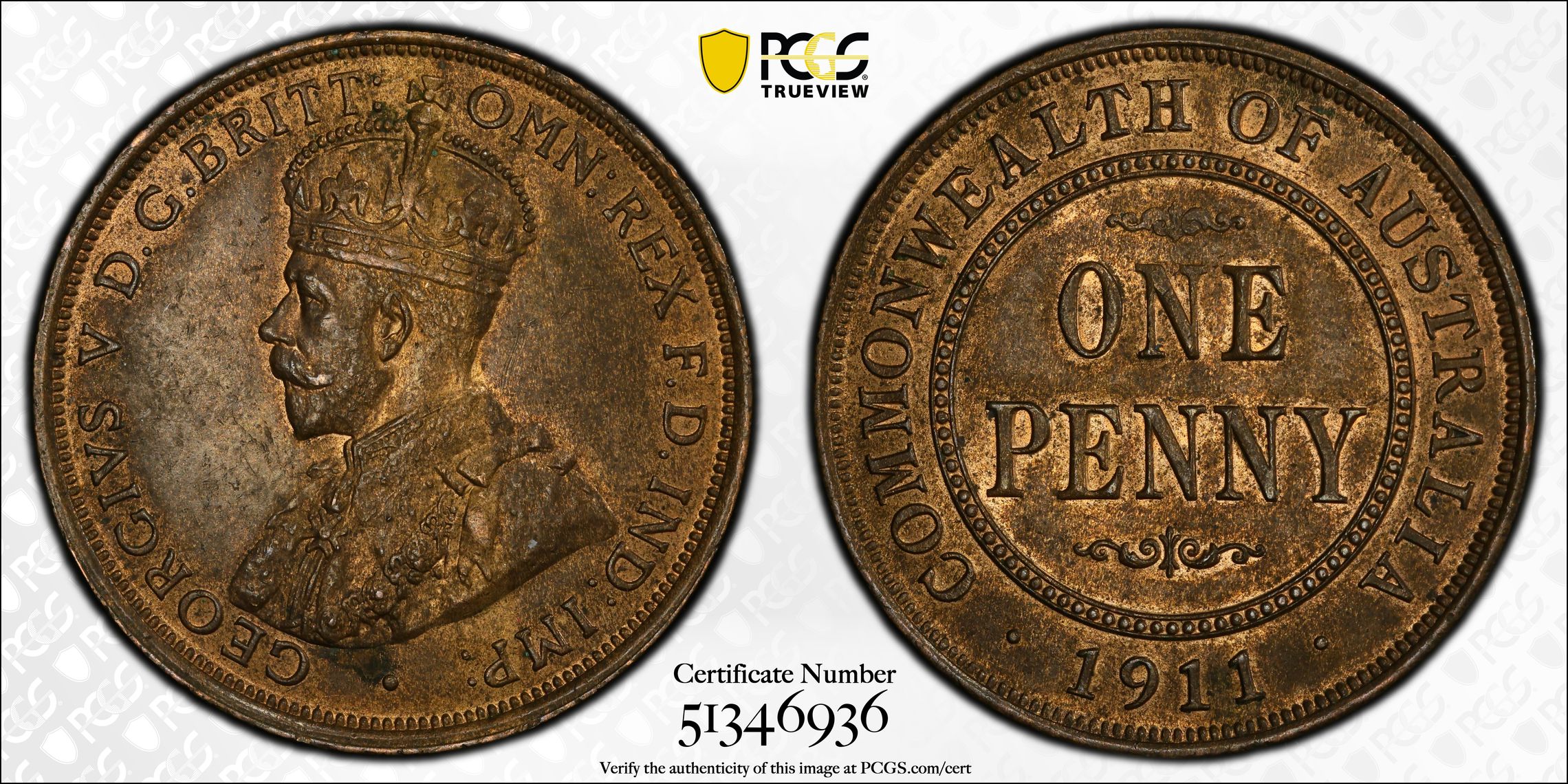 George V, Penny, 1911 , PCGS MS63BN