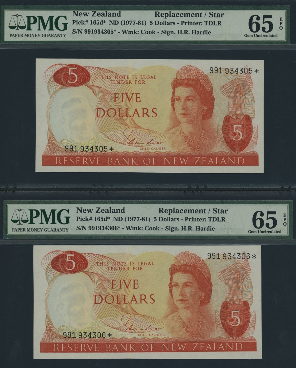 Reserve Bank of New Zealand, [2 notes] replacement $5, ND (1977 ...