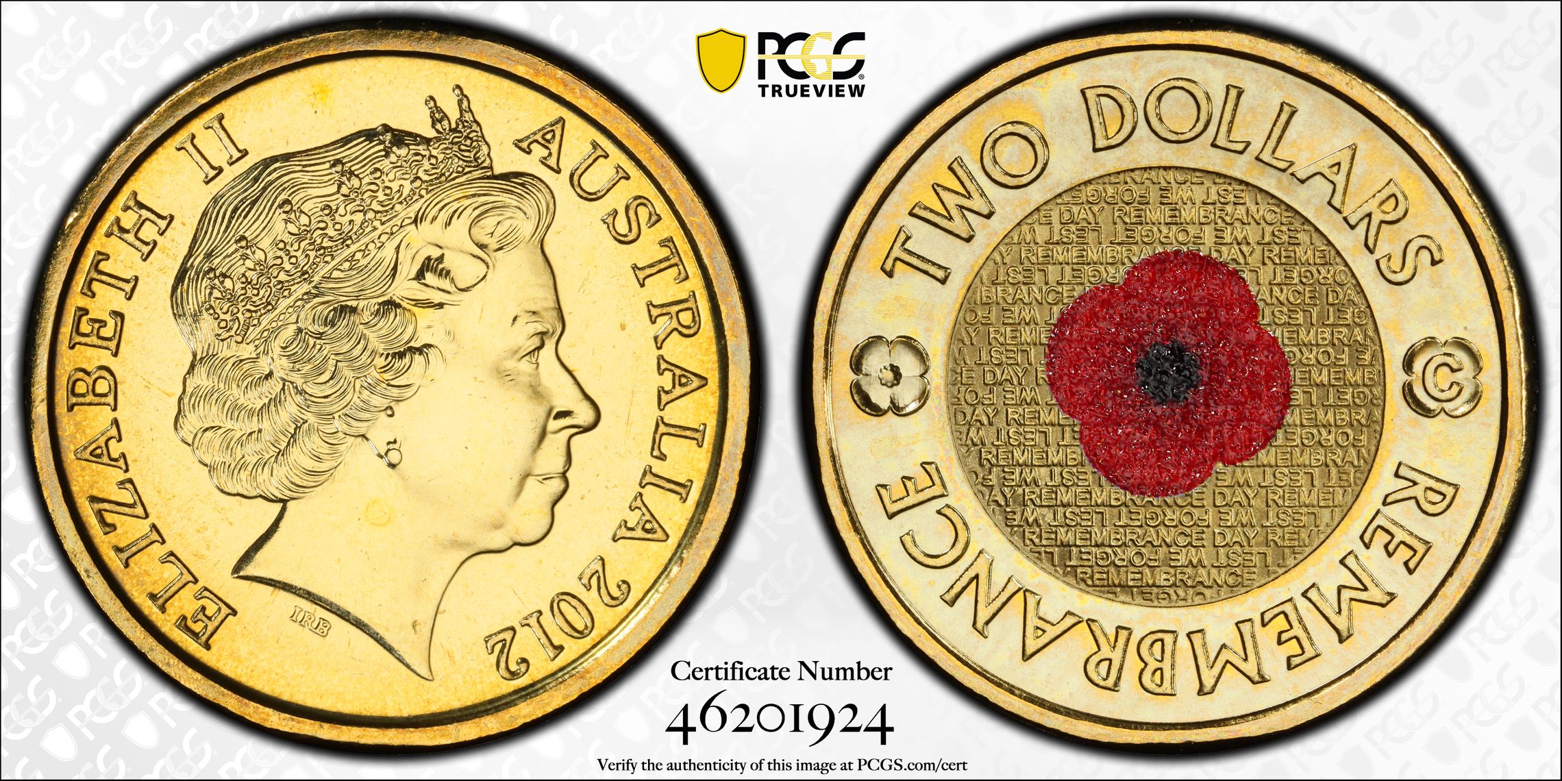 Remembrance Day Colorized , Two Dollar, 2012-C, PCGS MS67
