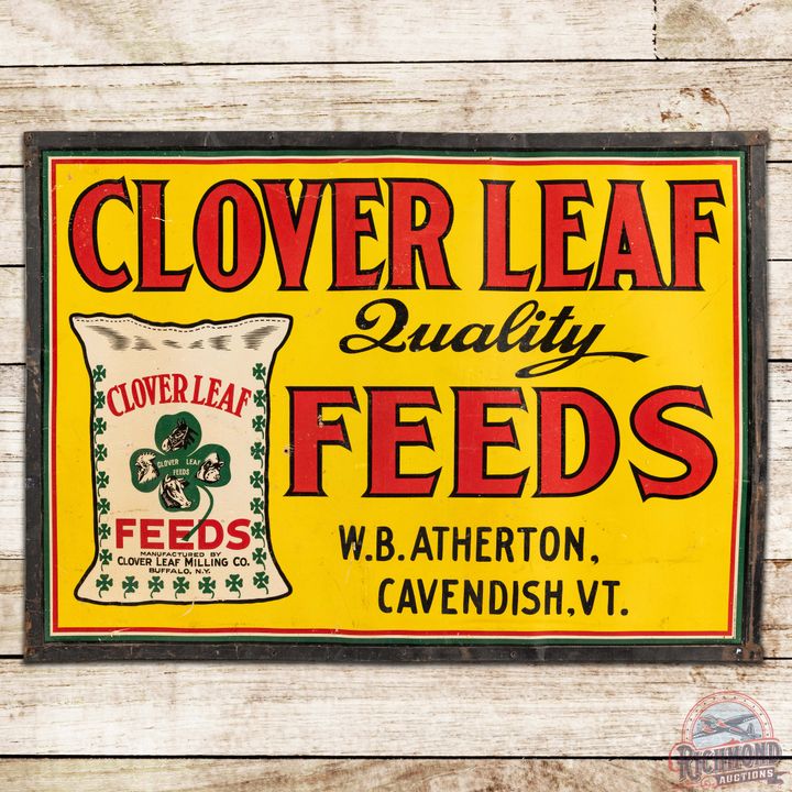 Early Clover Leaf Quality Feeds Cardboard Sign w/ Metal Frame