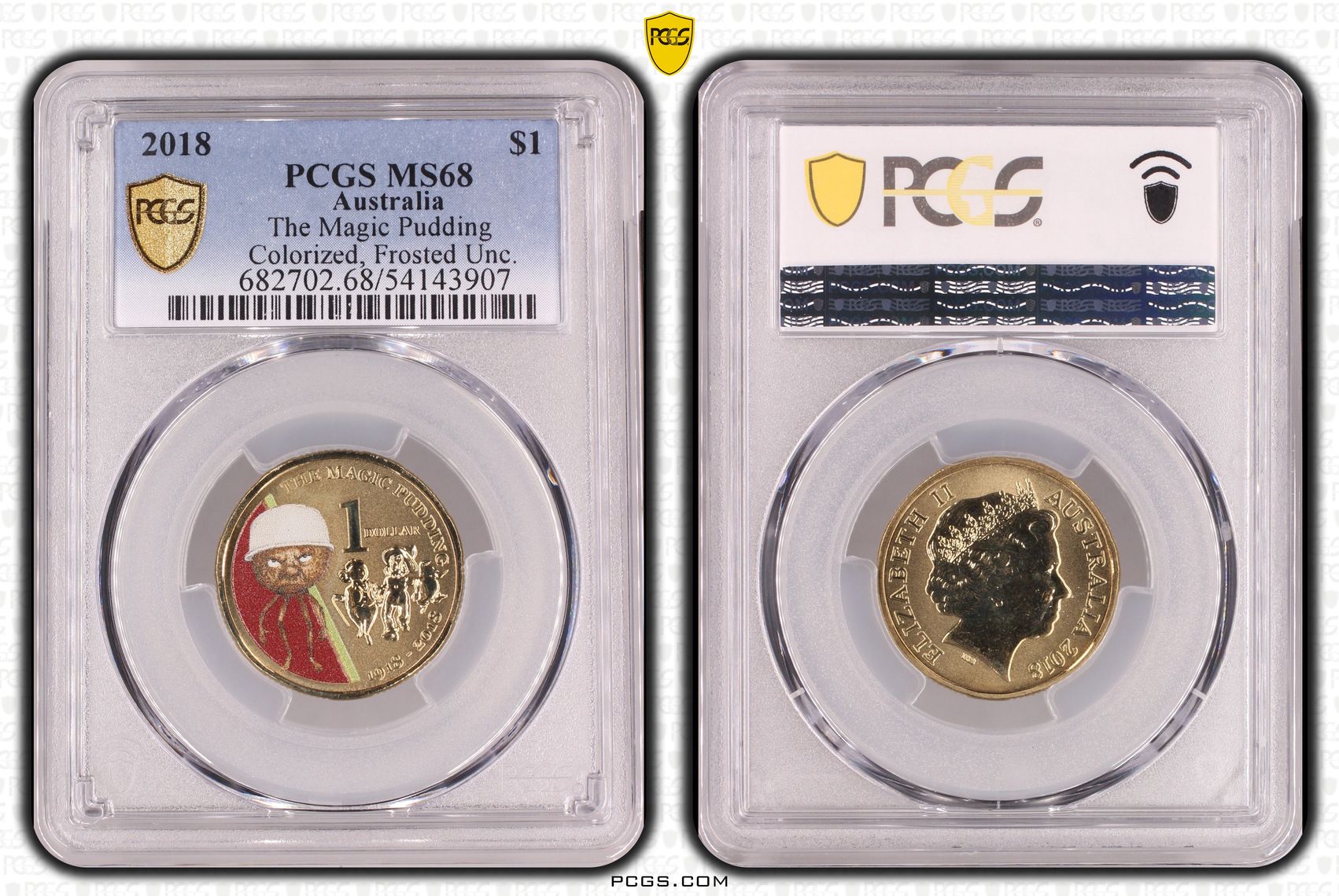 The Magic Pudding Colourised, Frosted Unc., One Dollar, 2018, PCGS MS68