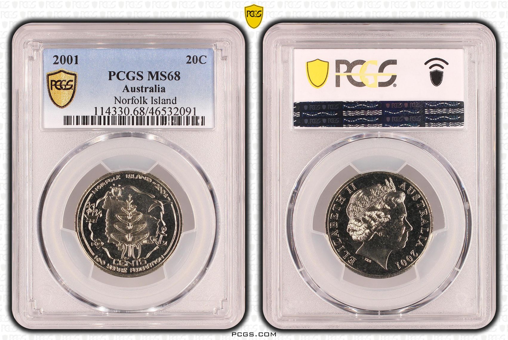 Elizabeth II, Norfolk Island, Twenty Cent, 2001, PCGS MS 68