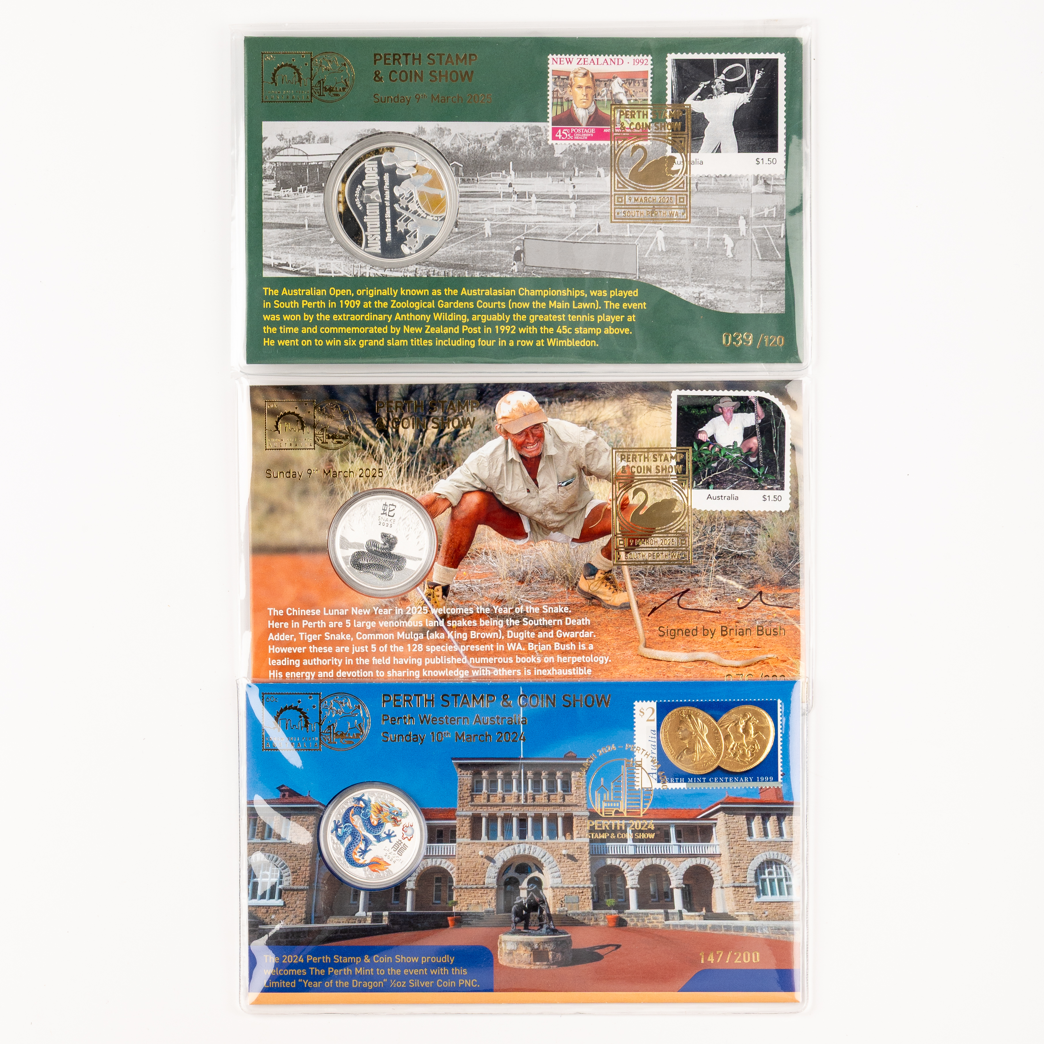Elizabeth II - Charles III, Perth Stamp & Coin Show - Lunar New Year & Australian Open, Fifty Cents - One Dollar, 2024 - 2025, FDC