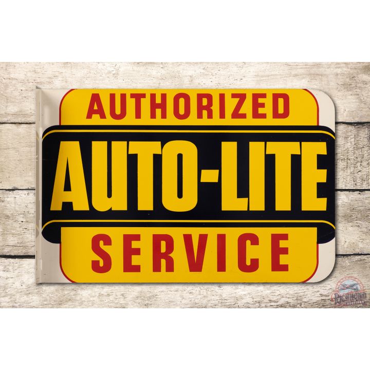 NOS Auto-Lite Authorized Service Tin Flange Sign